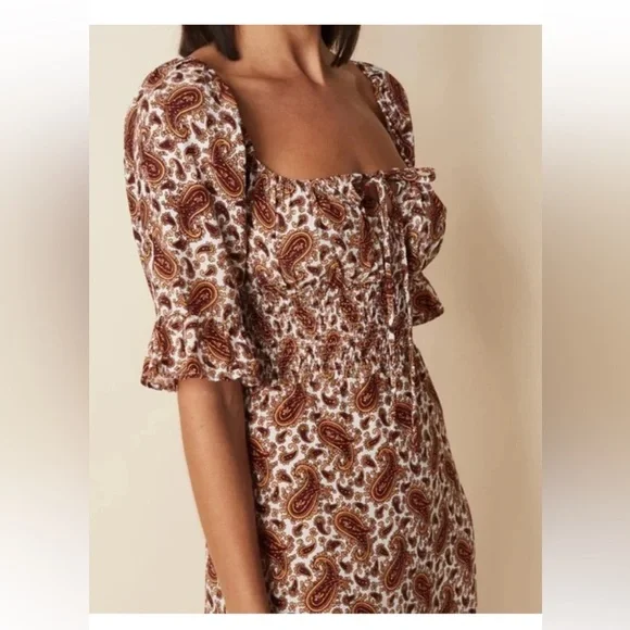 Faithfull the Brand Juniper Midi Dress Sable Paisley US 8 - Picture 6 of 16